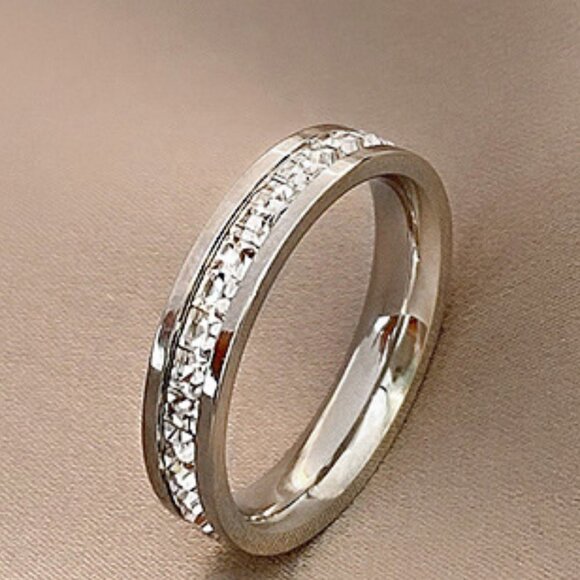 Titanium Steel Rhinestone Ring - Picture 2 of 2